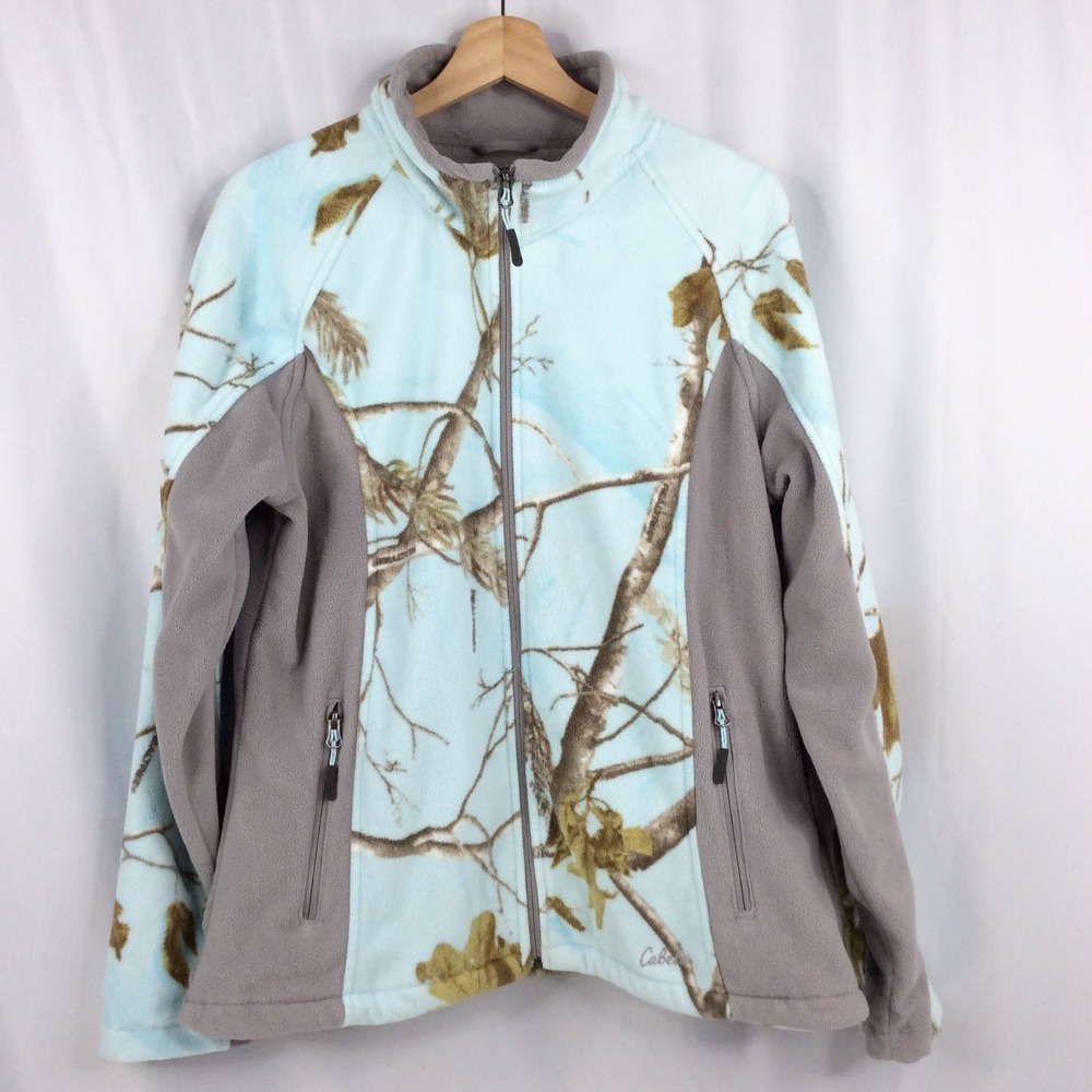 Cabelas Realtree Camo Fleece Jacket Women's Size XL Blue Gray Full Zip